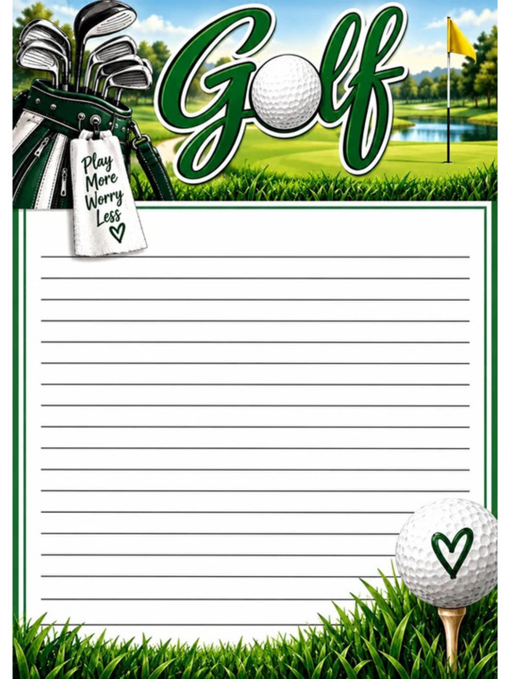 Golf “Play More, Worry Less” 5x7 Peel & Tear Notepad Set of 2